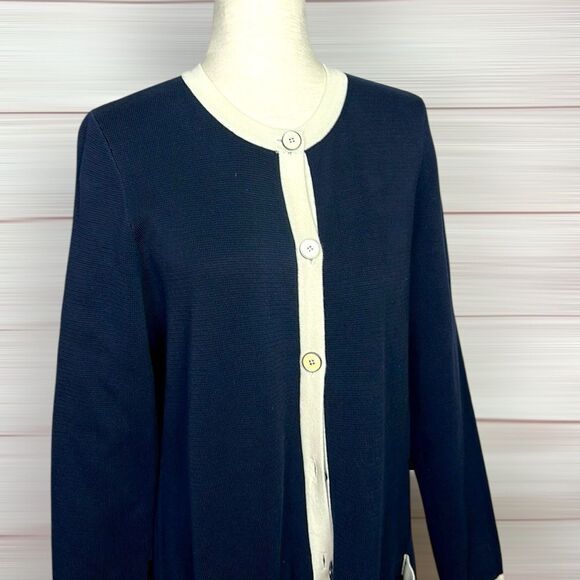 NWT Talbots Navy Blue Cotton Blend Mid
Length Button Cardigan Sweater Pockets L - Picture 5 of 13
